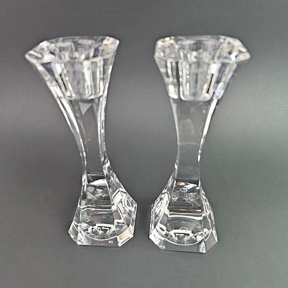 Villeroy & Boch Crystal Candlesticks Clear Candle Holders 6.5 in Tall Pair of 2